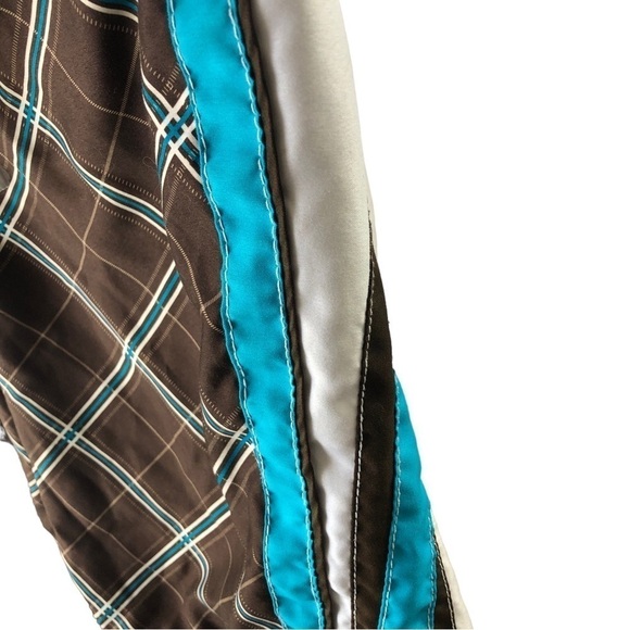 OP Board Shorts Swim Trunks Men L 36 38 Brown White Teal Plaid Mesh Lining - Picture 4 of 9